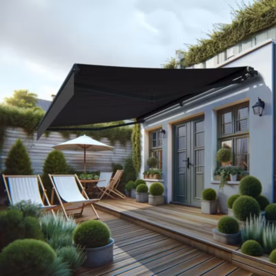 Store banne monobloc MEILE 5,98 x 3,50m (Manuelle – Gris foncé – Gris anthracite)