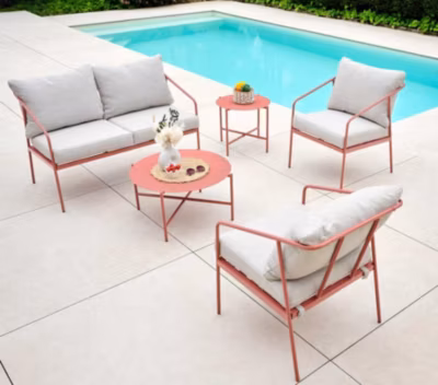 Salon de jardin  en acier coloris terracotta – 4 places places –  cap ferret – ozalide