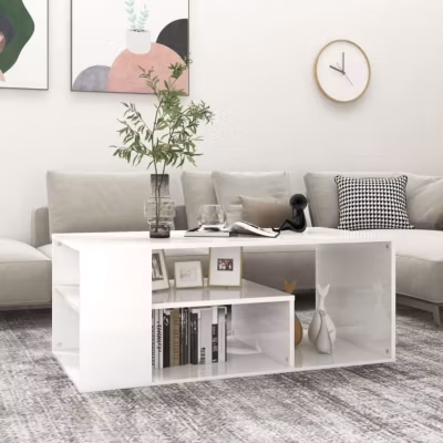 vidaXL Table basse blanc brillant 100x50x40 cm bois d&rsquo;ingénierie 806927