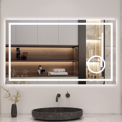 Miroir de salle de bain LED 80x60cm tricolore anti-buée + bluetooth + loupe + mémoire + dimmable, AICA SANITAIRE