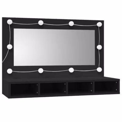 Armoire Murale à miroir LED, Armoire de Toilette, Meuble Salle de Bain noir 90×31,5×62 cm