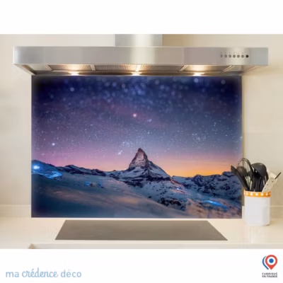 Crédence cuisine fond de hotte Ciel et montagne, Alpes – Verre trempé – L 60 cm x H 45 cm – MaCrédenceDéco