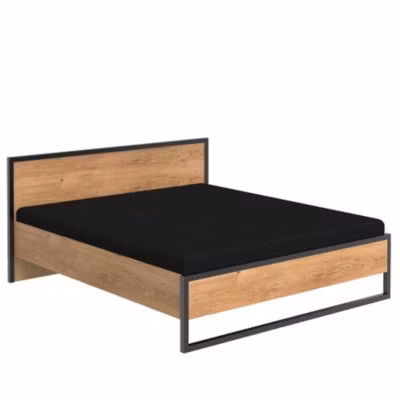 Lit PORTLAND style industriel 180 x 200 cm chêne poutre / métal  WIMEX