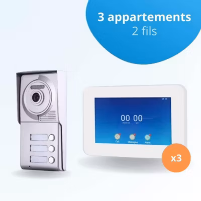 Portier interphone vidéo neo 2 fils – 3 appartements – 3 écrans tactiles connectés 7&Prime; blanc