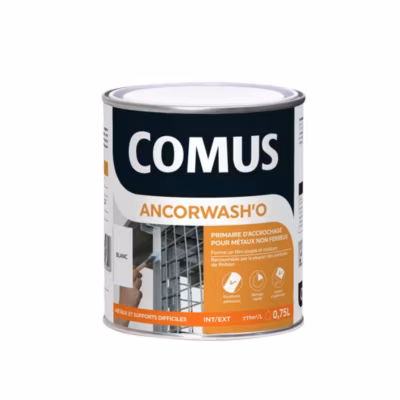 ANCORWASH&rsquo;O BLANC 0.75L – Primaire d&rsquo;accrochage en phase aqueuse pour métaux non ferreux et PVC rigide – COMUS