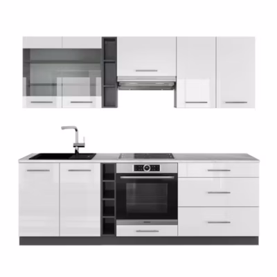 Vicco Cuisine Blanc brillant/Anthracite 235cm , PT Marbre
