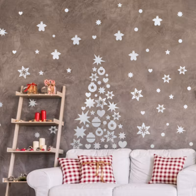 Sticker Décoration de noël, sapin – 105x45cm – argent – Autocollants adhésifs noël – décoration fêtes