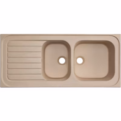 Évier 2 bacs 1 égouttoir à encastrer par dessus céramique SANINDUSA TROIA 112,5×50 hauteur 21,5cm avec trop-plein granit beige