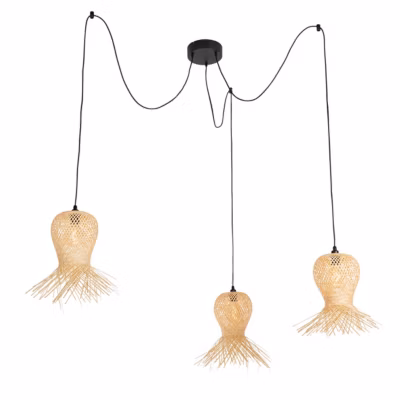 Suspension d&rsquo;extérieur orientale en bambou 3 lumières IP44 – Carlos