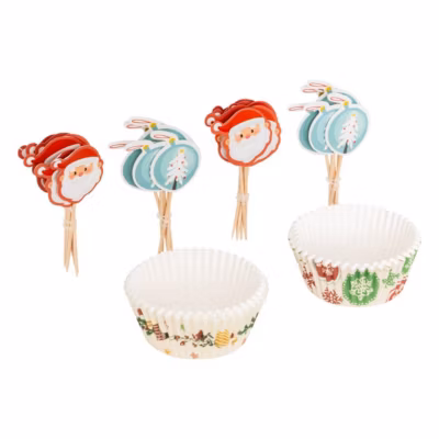 50 caissettes cupcakes 25 piques Noël – Multicolore- 5five