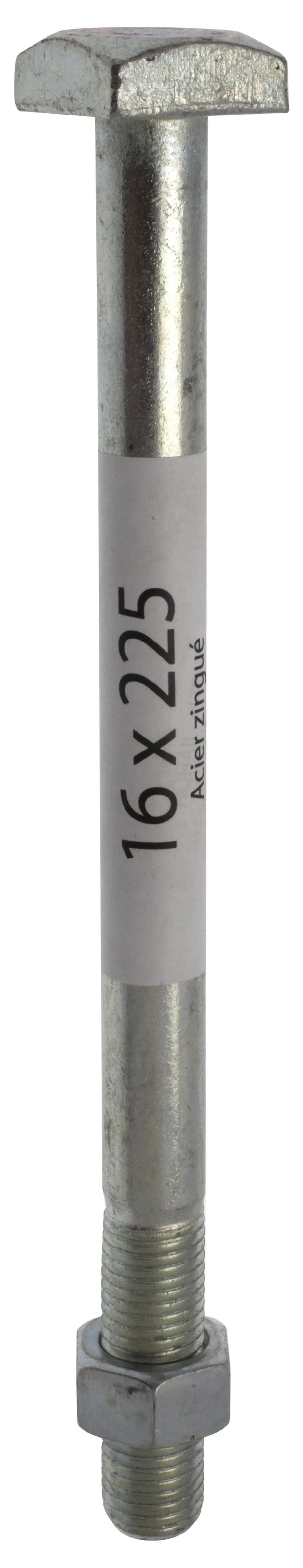 Boulon charpente Tête carrée large Acier zingué 16×275 Boite de 25