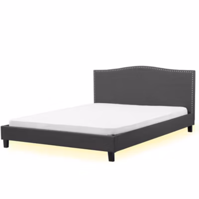 Lit avec sommier Tissu MONTPELLIER 180 x 200 cm LED Blanc