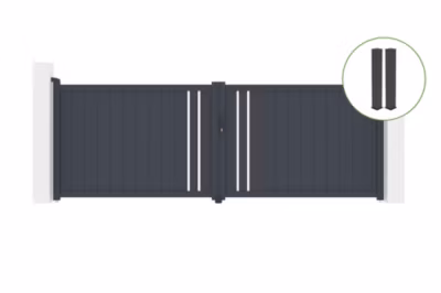 Portail battant 4m GIONA H.140cm alu gris + 2 poteaux 20x20cm H.166cm