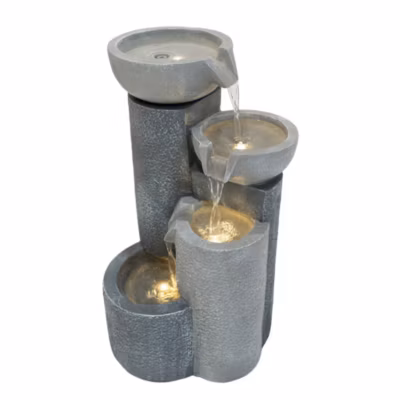 Fontaine de Jardin Tranquil Tiers Avec Éclairage LED Blanc Chaud & Brosse à Nettoyage