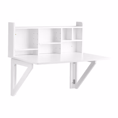 SoBuy Table Murale Rabattable avec Armoire Intégrée, Blanche