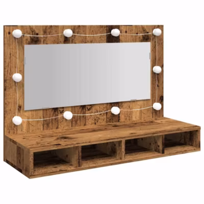 Armoire Murale à miroir LED, Armoire de Toilette, Meuble Salle de Bain vieux bois 90×31,5×62 cm