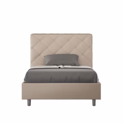Lit capitonné en simili cuir gris tourterelle Priya sans sommier 140×200