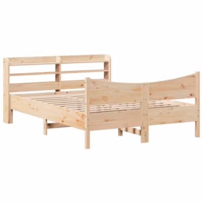 Lit double, Lit adulte, Cadre de lit avec tête de lit 160×200 cm bois de pin massif