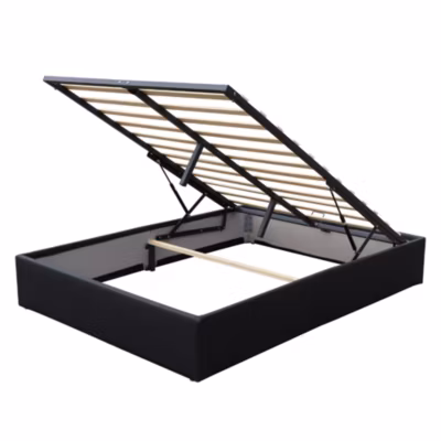 Lit coffre noir 140×190 cm – 12 lattes – montage rapide – dehoussable – pratique – rangement optimal