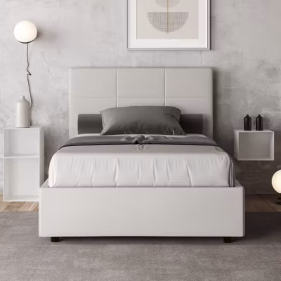 Lit coffre 1 place et demi – MIKA – 120×200 – Blanc – Sommier relevable – Design contemporain