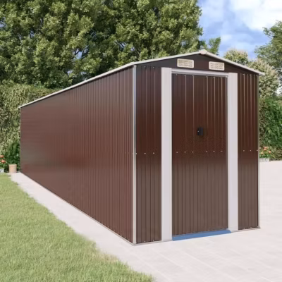 3147468 vidaXL Abri de jardin Marron foncé 192x855x223 cm Acier galvanisé