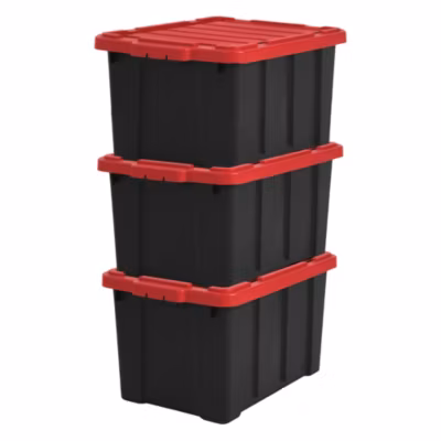 Iris Ohyama, Caisse Rangement avec Couvercle Robuste, 50L, Lot de 3, Rouge, DDSKT-450