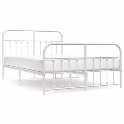 Lit double, Lit adulte, Cadre de lit métal sans matelas et pied de lit blanc 140×190 cm