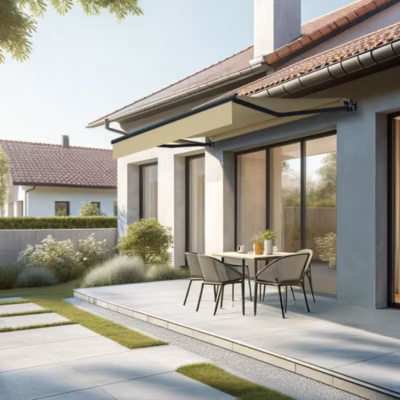 Store banne loggia LOCUS 3,00×2,00m (Motorisé à Télécommande – Ecru – Gris anthracite)