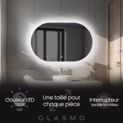 Miroir avec LED Illumination Salle de Bain – Ariana, 110×60 cm, Blanc Froid 7000K, Interrupteur Tactile