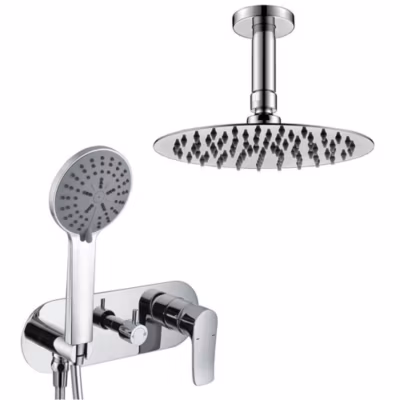 Robinet de douche encastré, montage au plafond, monocommande SAR rond, finition chrome poli, en laiton Kibath