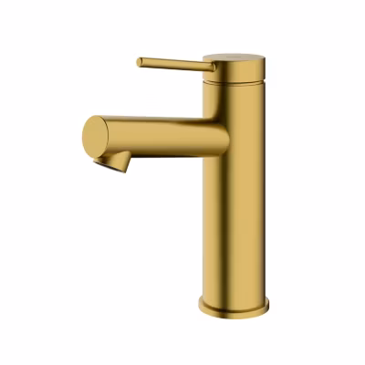 Robinet mitigeur lavabo acier inoxydable Or brossé design, jet doux & économie d&rsquo;eau – 4x17x14cm (LxHxP) – VIREO