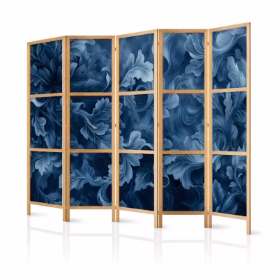 Paravent japonais – Feuilles victoriennes bleu foncé