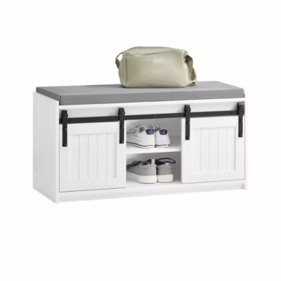 Banc Chaussures,Etagère à Chaussures,avec Porte de Grange Coulissante,Blanc,FSR133-K-W,SoBuy