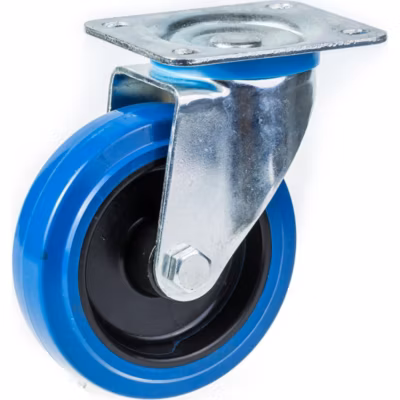 Roulette pivotante de 100 mm avec bande élastique bleue sur roue centrale en nylon