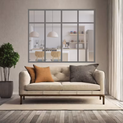 Verrière 4 sections avec imposte – L x H : 135 x 110 cm – Laqué brun 2650 granité – vitrages inclus