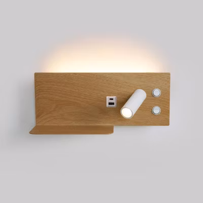 Applique mural 7W spot orientable 3W avec port USB et Type C interrupteurs lumière 2700K spot droit en métal effet bois.