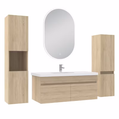 Meubles simple vasque 100cm colonnex2 + vasque + miroir LED Chêne Wotan