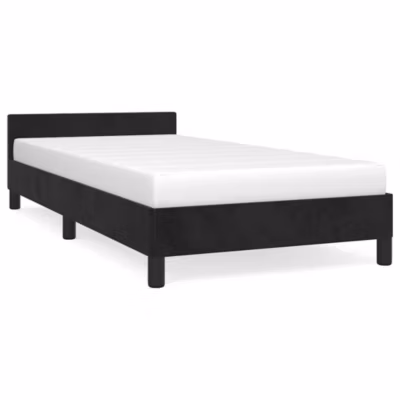 Lit simple, Lit adulte, Cadre de lit et tête de lit sans matelas noir 90×190 cm velours