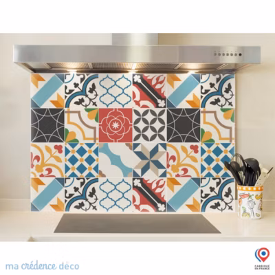 Crédence cuisine fond de hotte Carreaux ciment pop art – Alu composite – L 60 cm x H 45 cm – MaCrédenceDéco