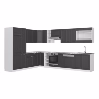 Vicco Cuisine en angle Anthracite-or/blanc 347x257cm , PT Marbre
