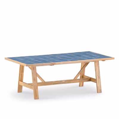 Table repas de jardin 205×105 en bois et céramique bleue – Bisbal