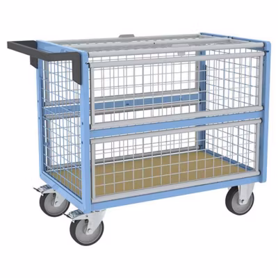 Chariot conteneur grillagé fermé – Plateau 985x565mm – Charge max 250kg – 800726123