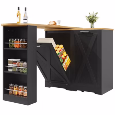 Comptoir Pivotant,Multifonction, Noir, Porte Battante