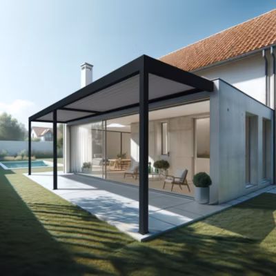 Pergola bioclimatique HELY 7,00×3,062m Vérin à télécommande (Gris anthracite / Blanc)