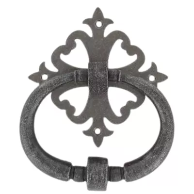Heurtoir de porte fer sur rosace carré ajourée vieil argent argent antique