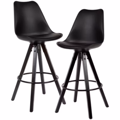 Tabouret de bar Scandinave Lot de 2 Plastique Bois Chaise de bar Noir FineBuy