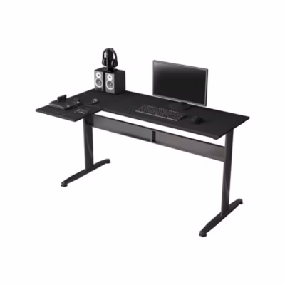 Bureau Acua, Bureau d&rsquo;angle, Bureau polyvalent, Bureau fixe peu encombrant, 80x140h75 cm, Noir