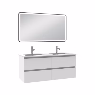 Meuble Salle de Bain 120cm Blanc double vasque + miroir lumineux 3 couleurs + dimmable