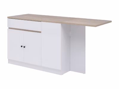 Ilot central de cuisine avec rangements en MDF – Blanc et naturel – HELOMY
