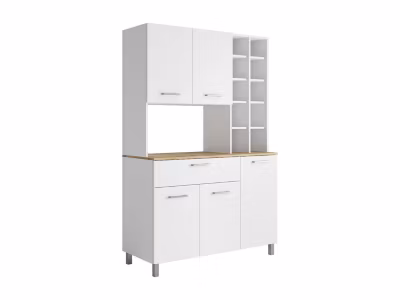 Buffet de cuisine avec 5 portes, 11 niches et 1 tiroir – Blanc et naturel clair – JACOBAYA